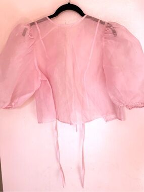 Sheer Pink Puff-Sleeve Women’s Top